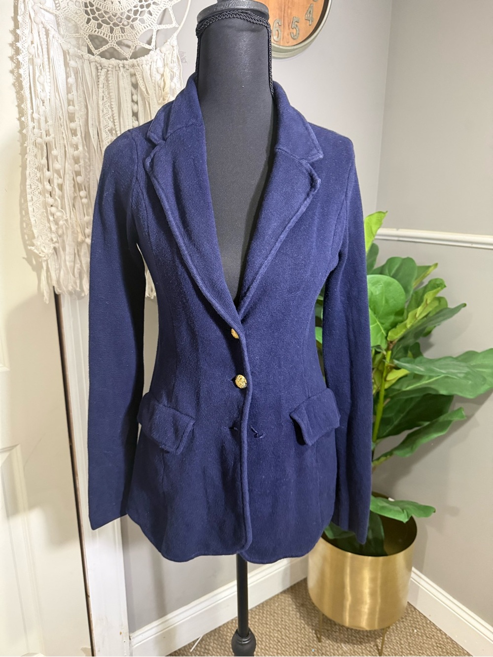 Ralph Lauren Navy Blazer with Gold-Tone Buttons size XS COTTON